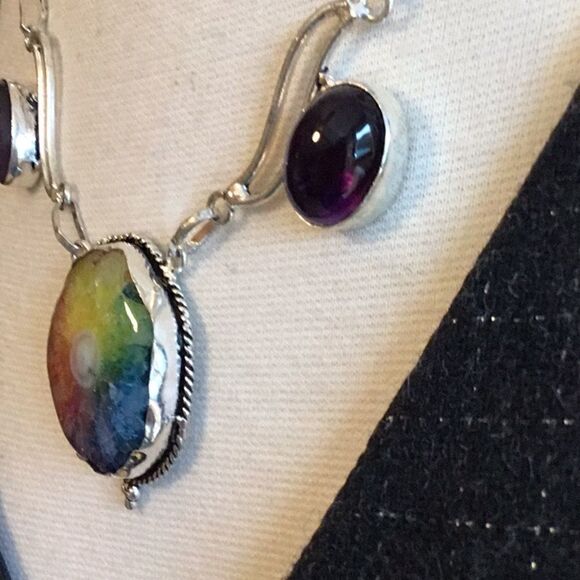RAINBOW SOLAR AGATE NECKLACE 18” STERLING SILVER - Picture 14 of 16
